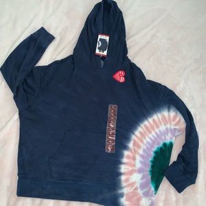 Wildfox Navy Tie-Dye Heart Patch Hoodie- worn a few times